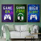 It's Game On I - Framed Premium Gallery Wrapped Canvas L Frame 3 Piece Set - Ready to Hang