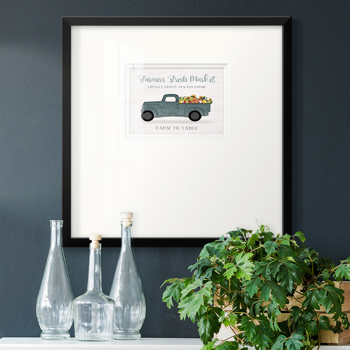 Fresh Sunflowers Truck Premium Framed Print Double Matboard