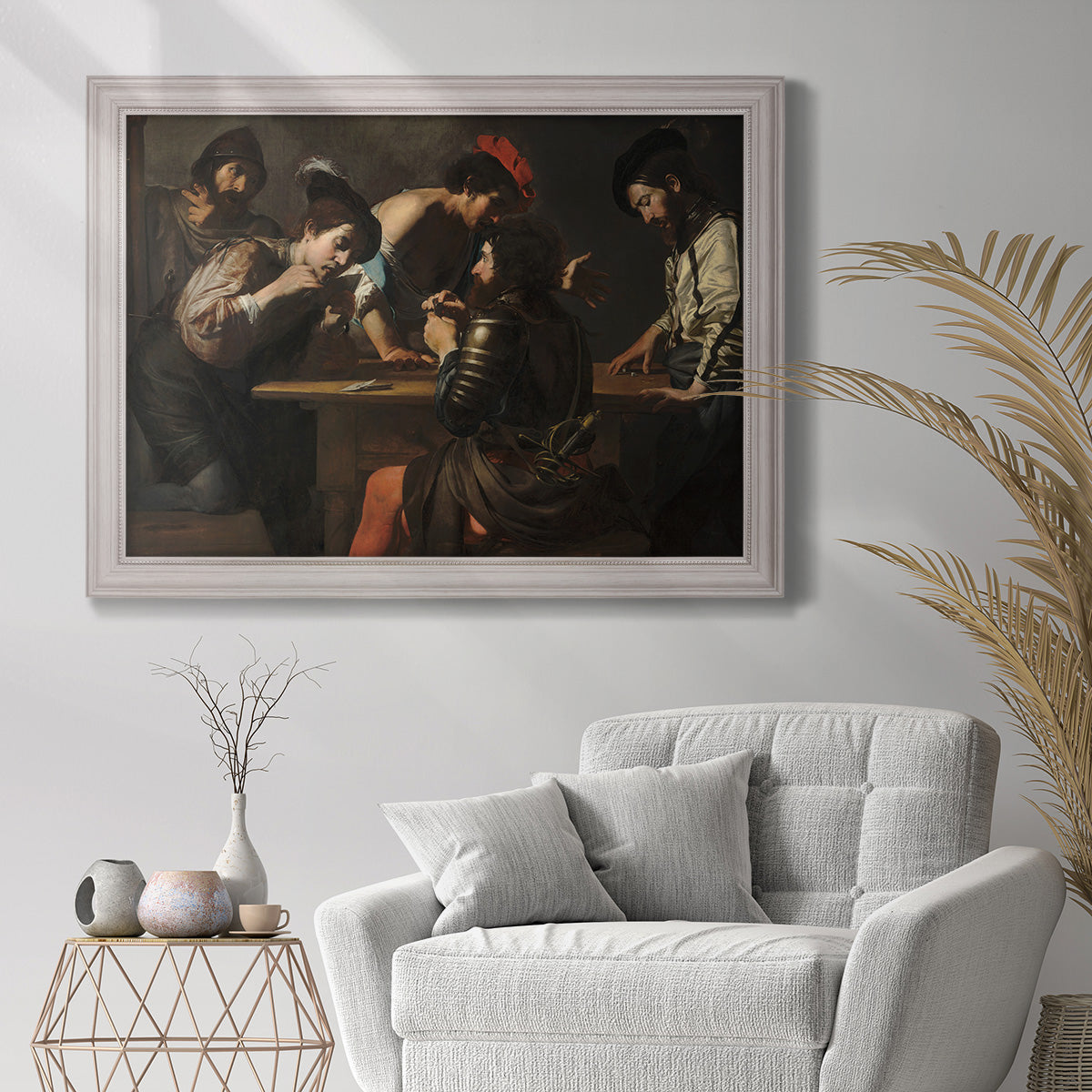 Soldiers Playing Cards and Dice (The Cheats) - Ornate Framed Canvas Print