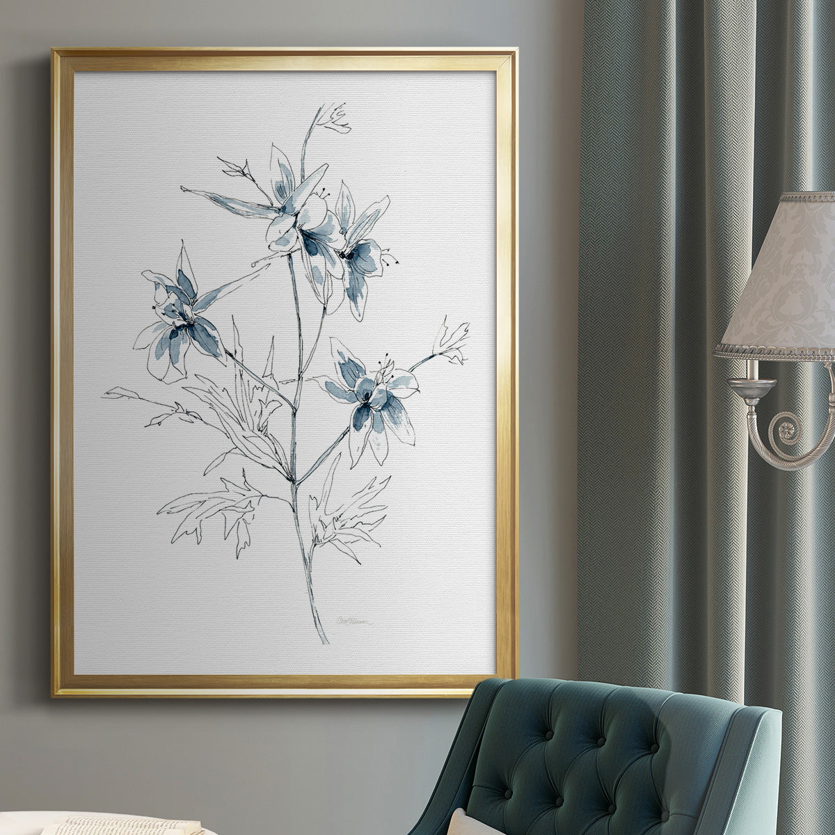 Indigo Sketch II - Modern Framed Canvas Print