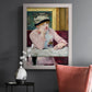Impressionist portrait scene with plum brandy by Édouard Manet in an ornate weathered white frame displayed in a dark-toned interior setting.