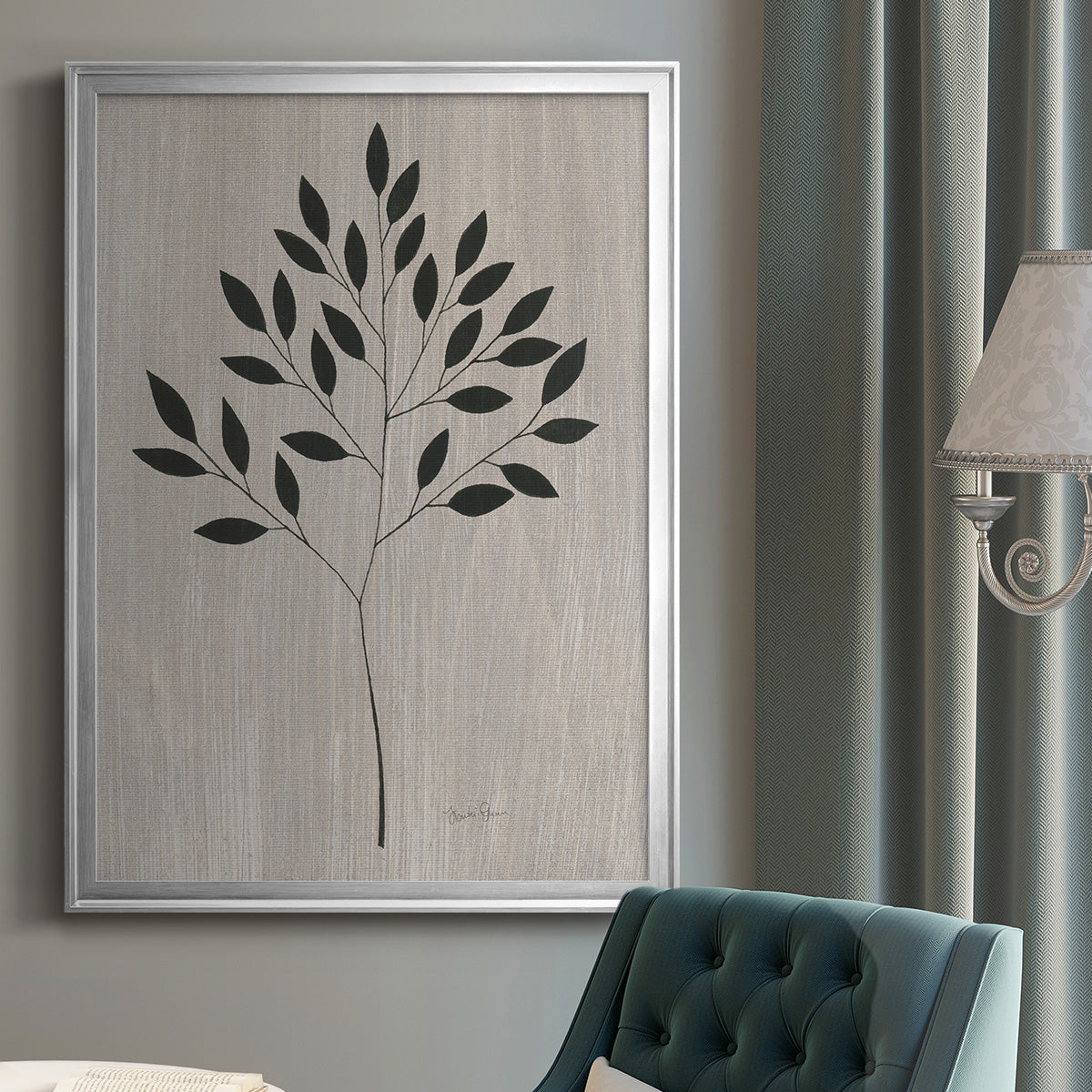 Leaves and Wood I - Modern Framed Canvas Print
