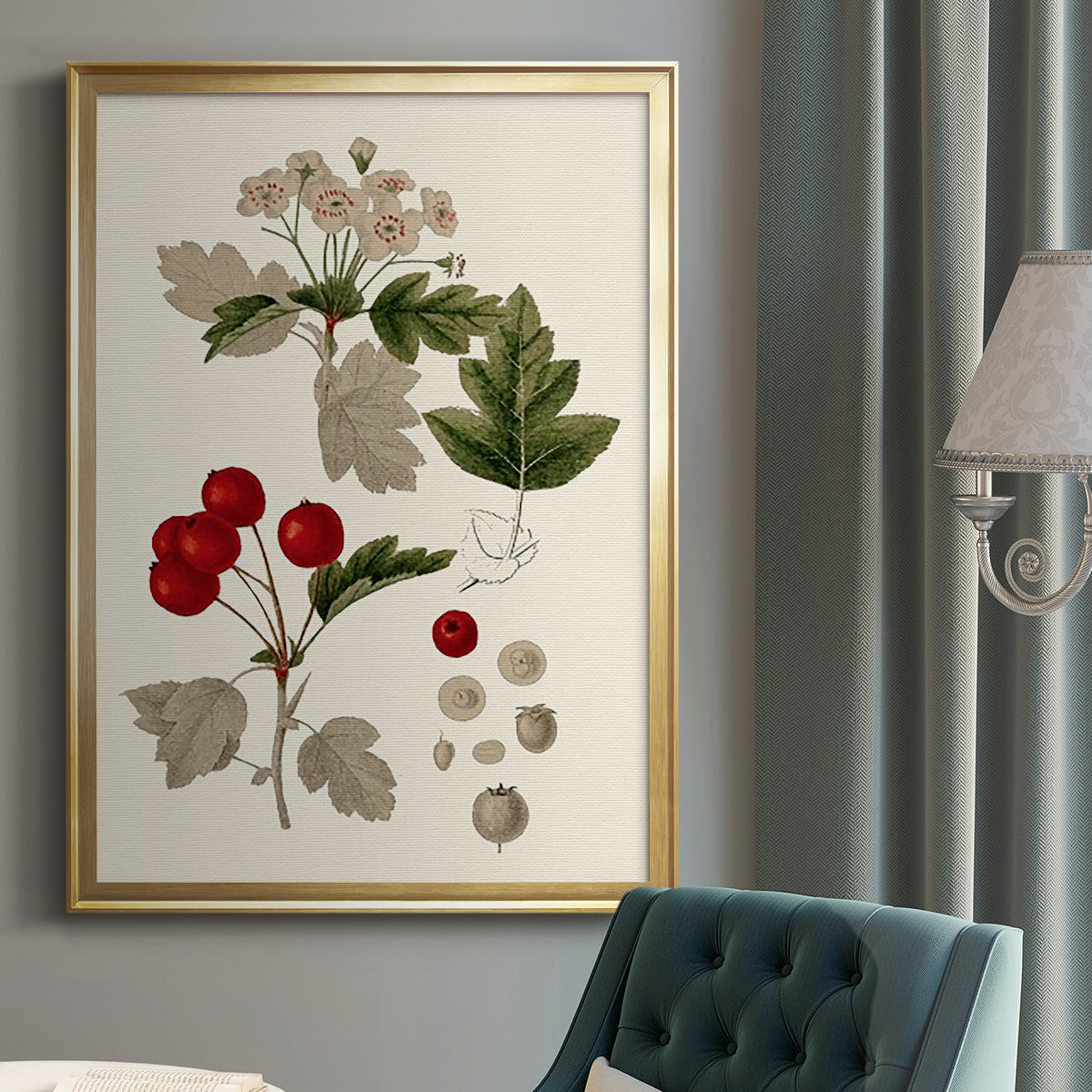 Leaves & Berries III - Modern Framed Canvas Print