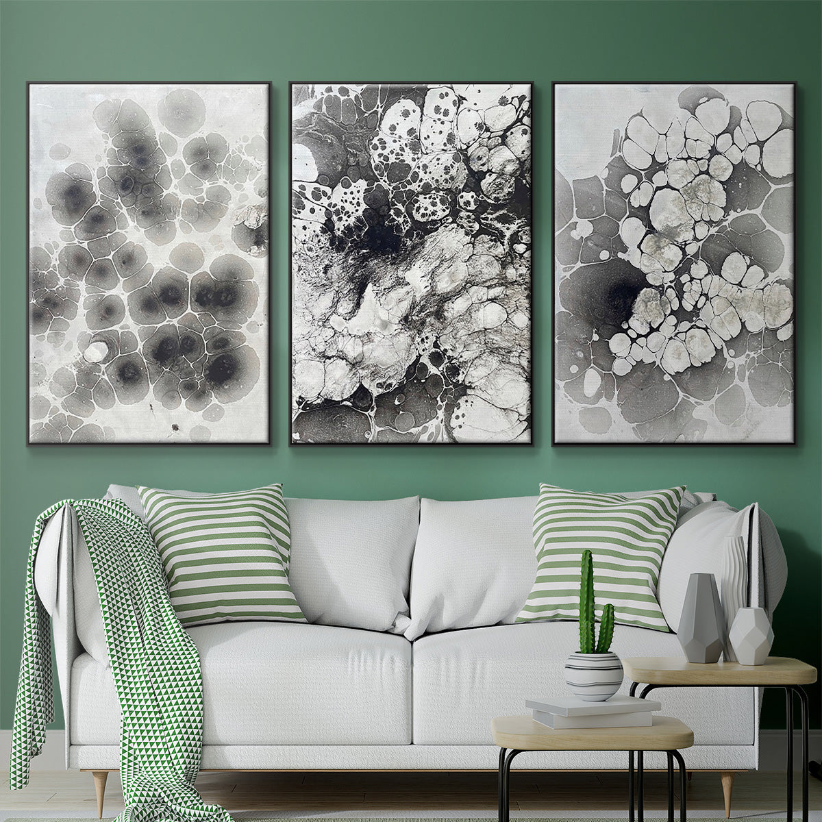 Marbling VII - Framed Premium Gallery Wrapped Canvas L Frame 3 Piece Set - Ready to Hang