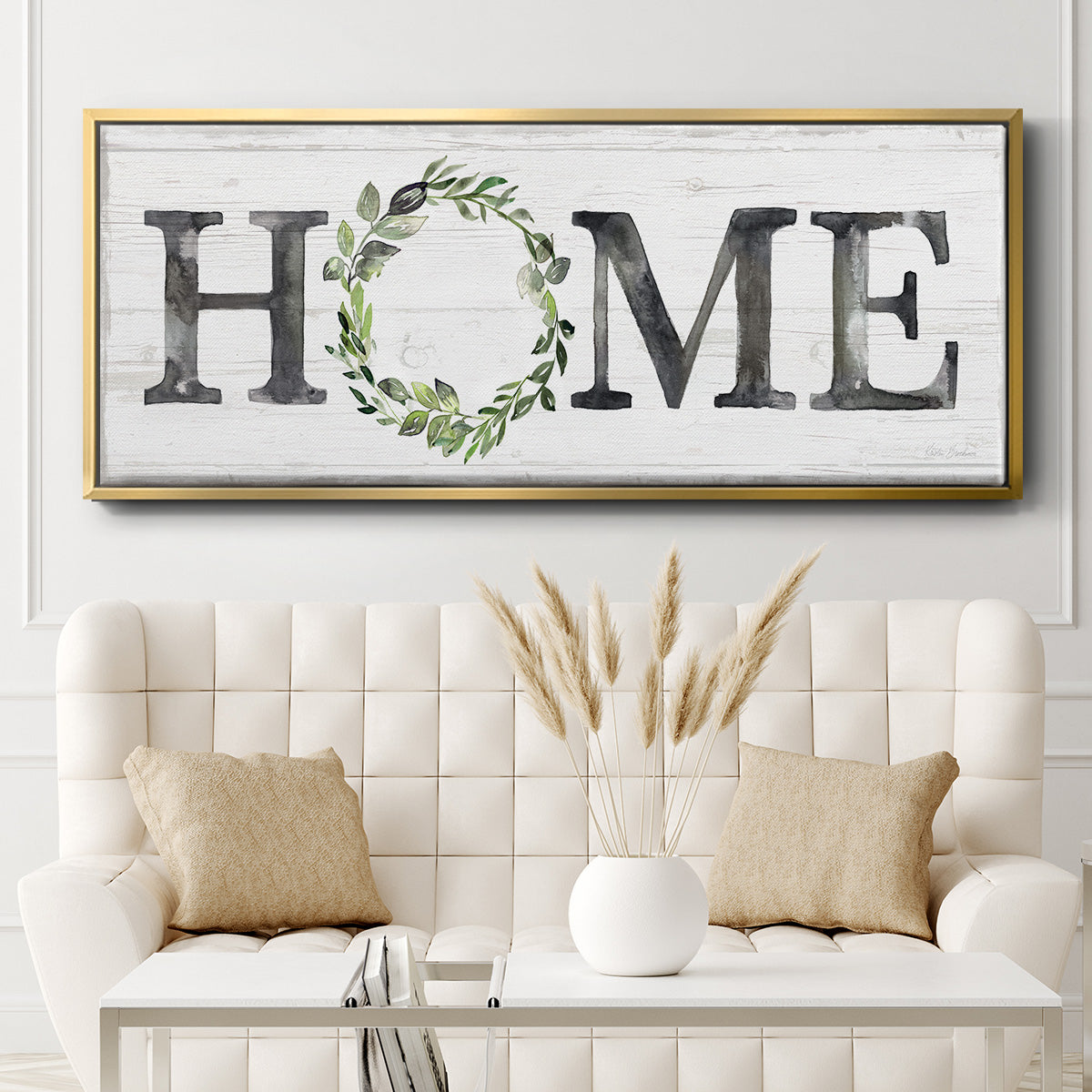 Gray Home Wreath - Floater Framed Canvas Print