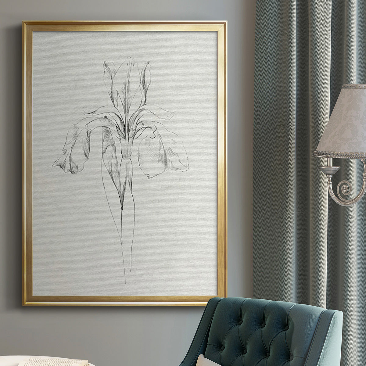 Neutral Iris Sketch I - Modern Framed Canvas Print