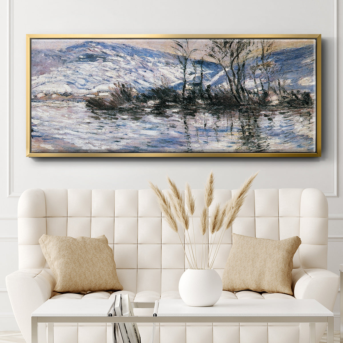 The Seine at Port Villez, Snow Effect, 1885 - Floater Framed Canvas Print