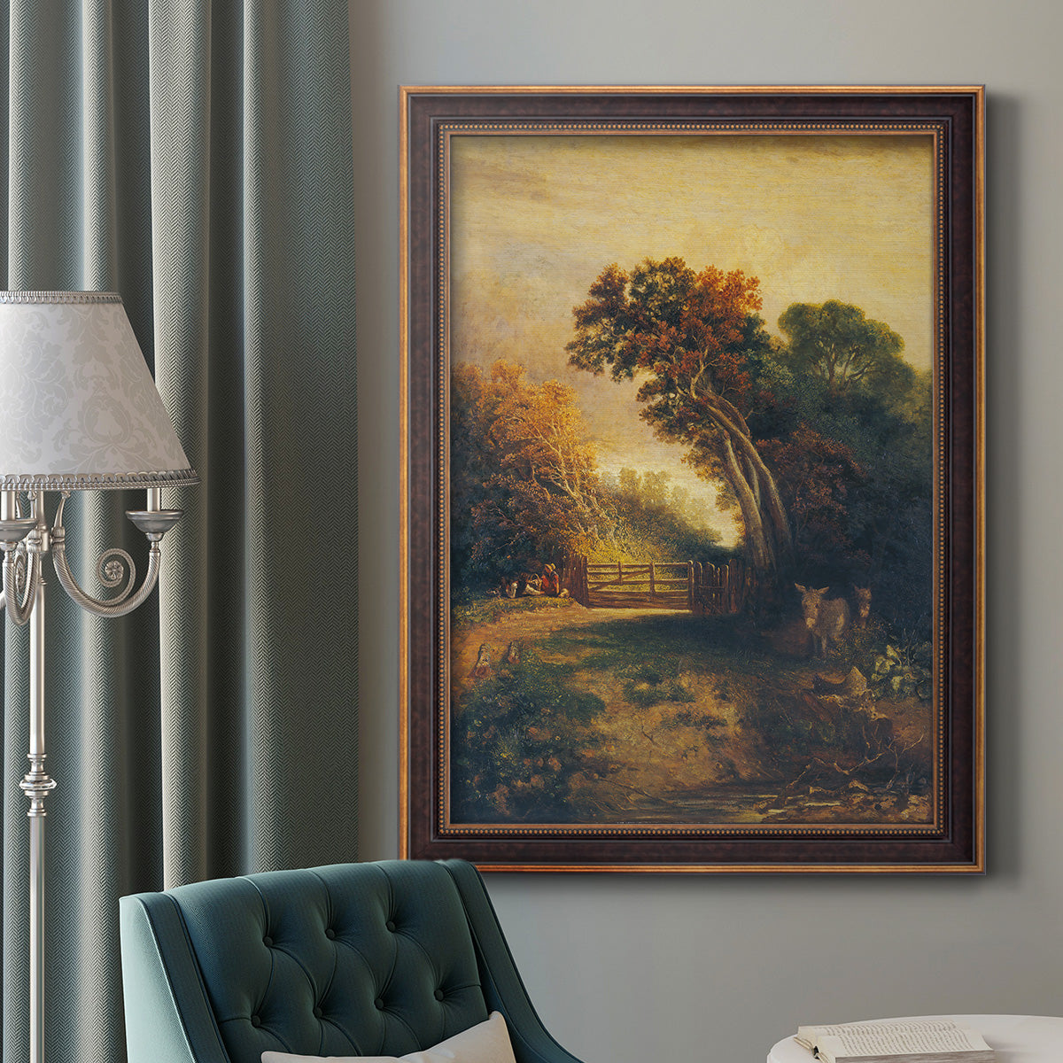 Landscape with Picnickers and Donkeys - Ornate Framed Canvas Print