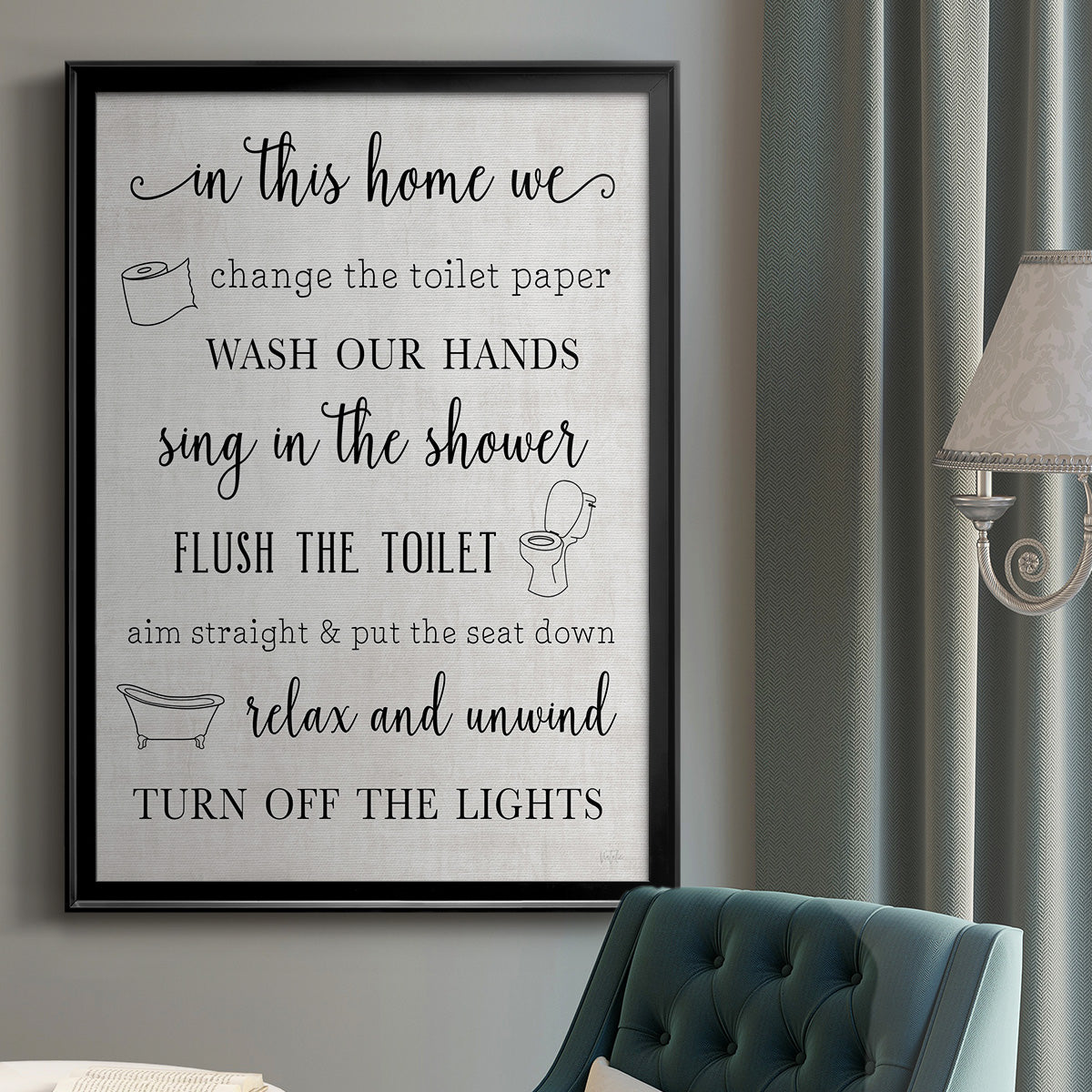 In This Bathroom - Modern Framed Canvas Print