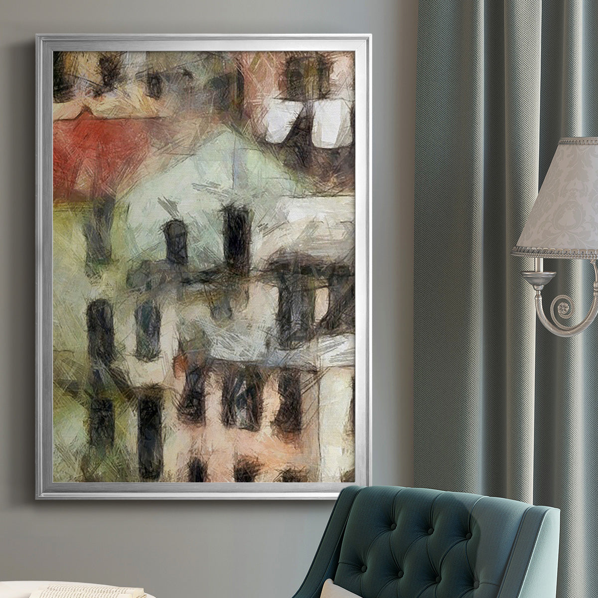 Stacked Houses II - Modern Framed Canvas Print