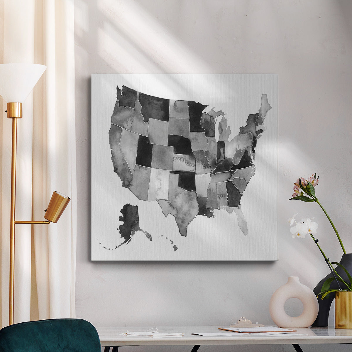 USA in Watercolor II-Premium Gallery Wrapped Canvas - Ready to Hang