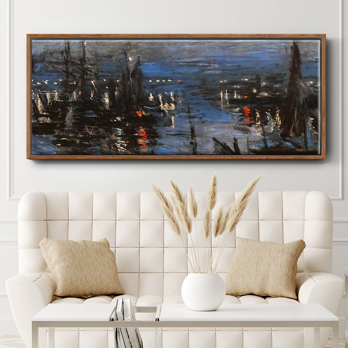 The Port of Le Havre, Night Effect, 1873 - Floater Framed Canvas Print
