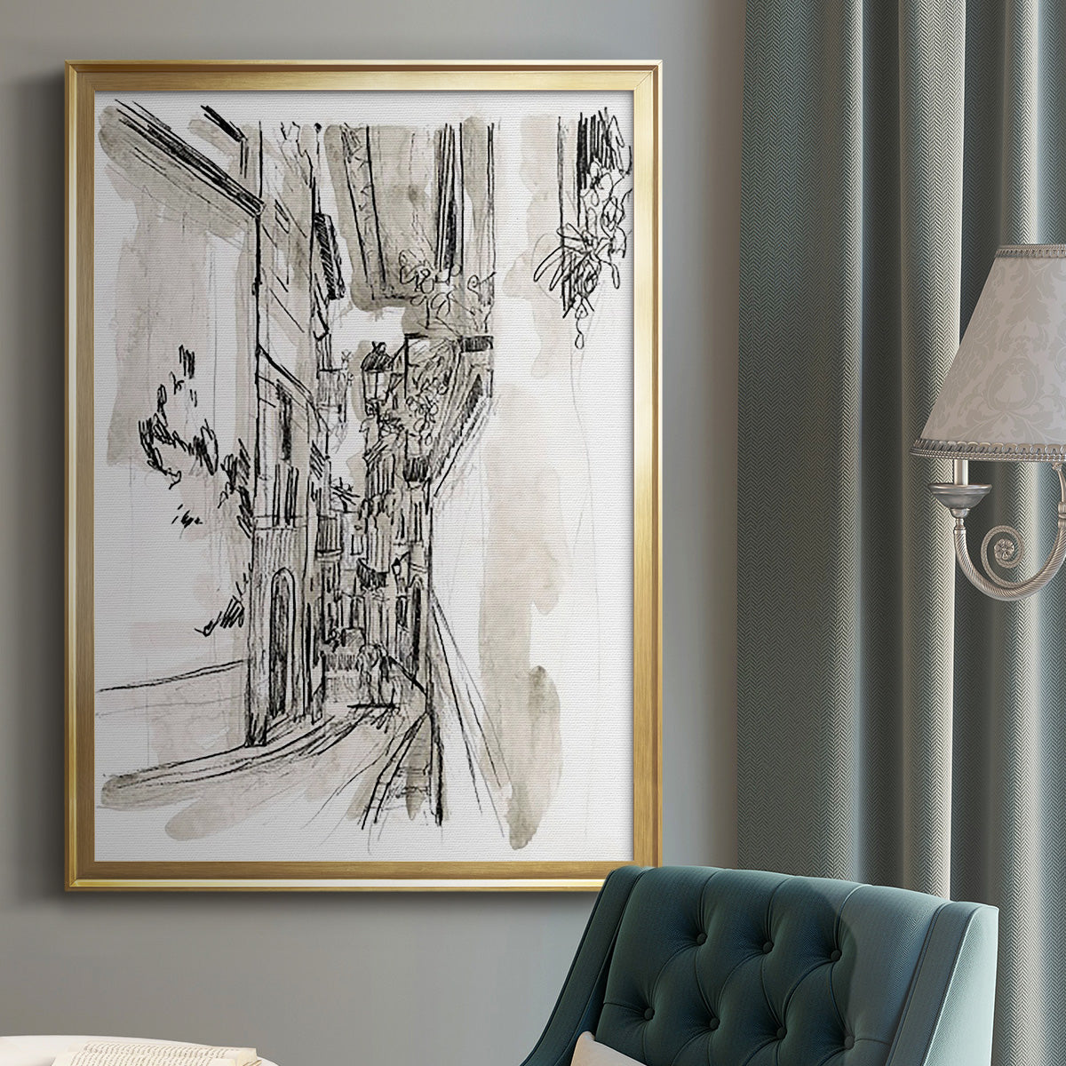 Europe Street Sketches I - Modern Framed Canvas Print