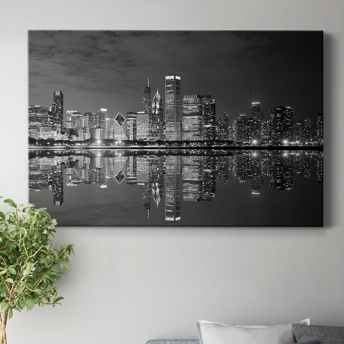 Chicago Panorama Black & White - Canvas Art Print