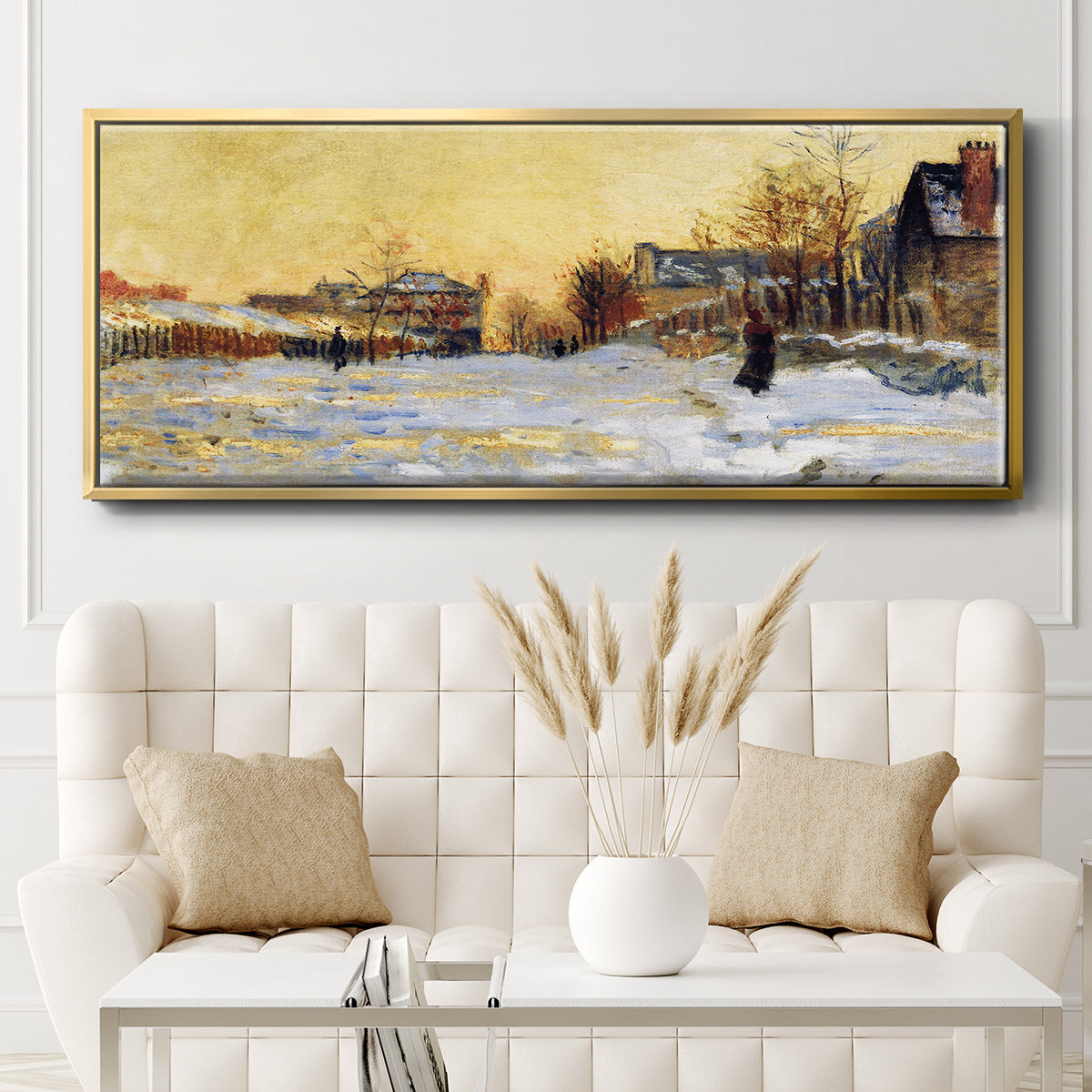 Snow Effect, The Street in Argentuil, 1875 - Floater Framed Canvas Print