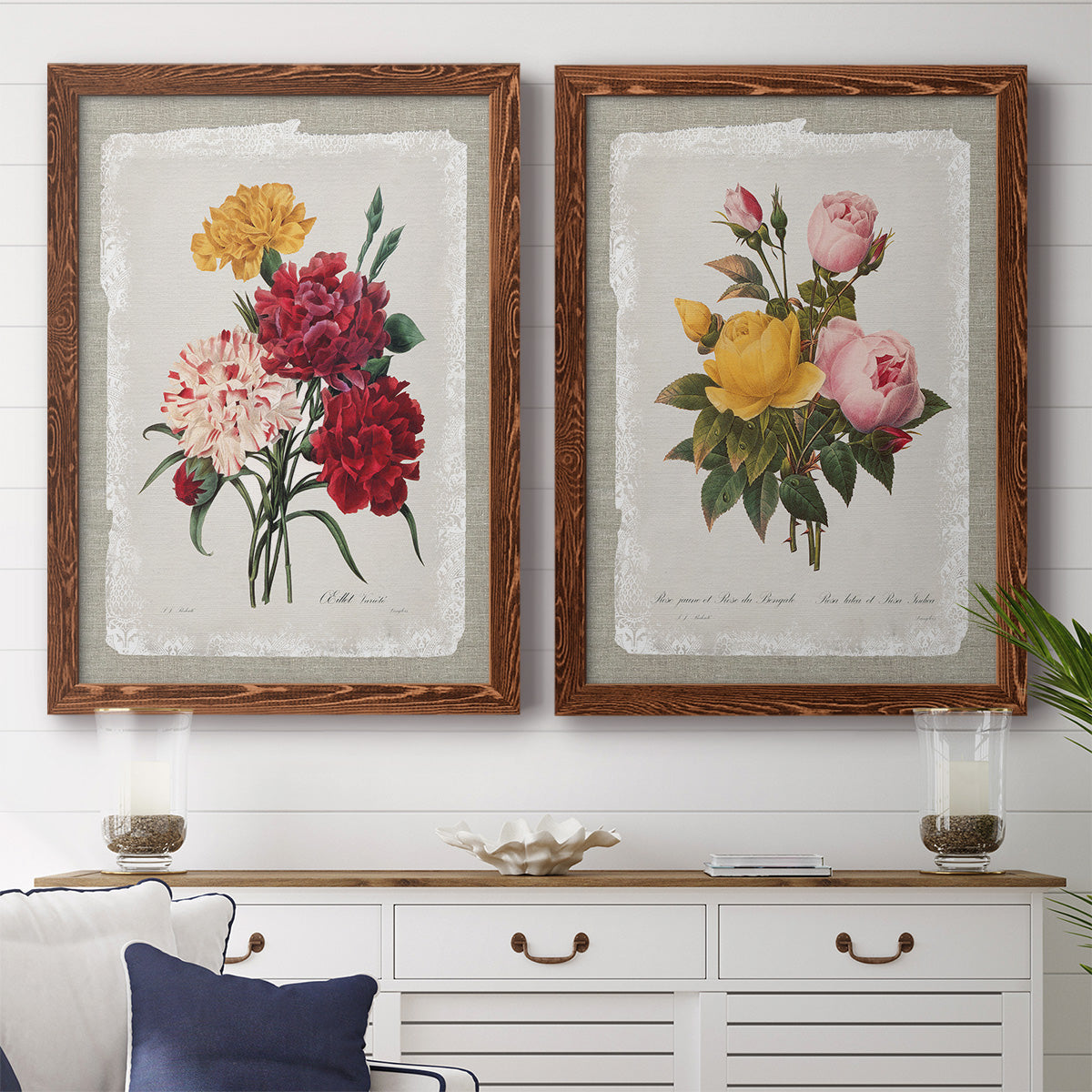 Botanical Bouquet Carnations - Premium Framed Canvas 2 Piece Set - Ready to Hang