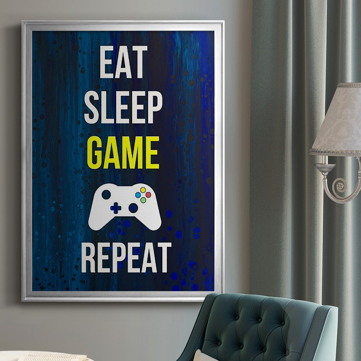Gamer at Play V - Modern Framed Canvas Print