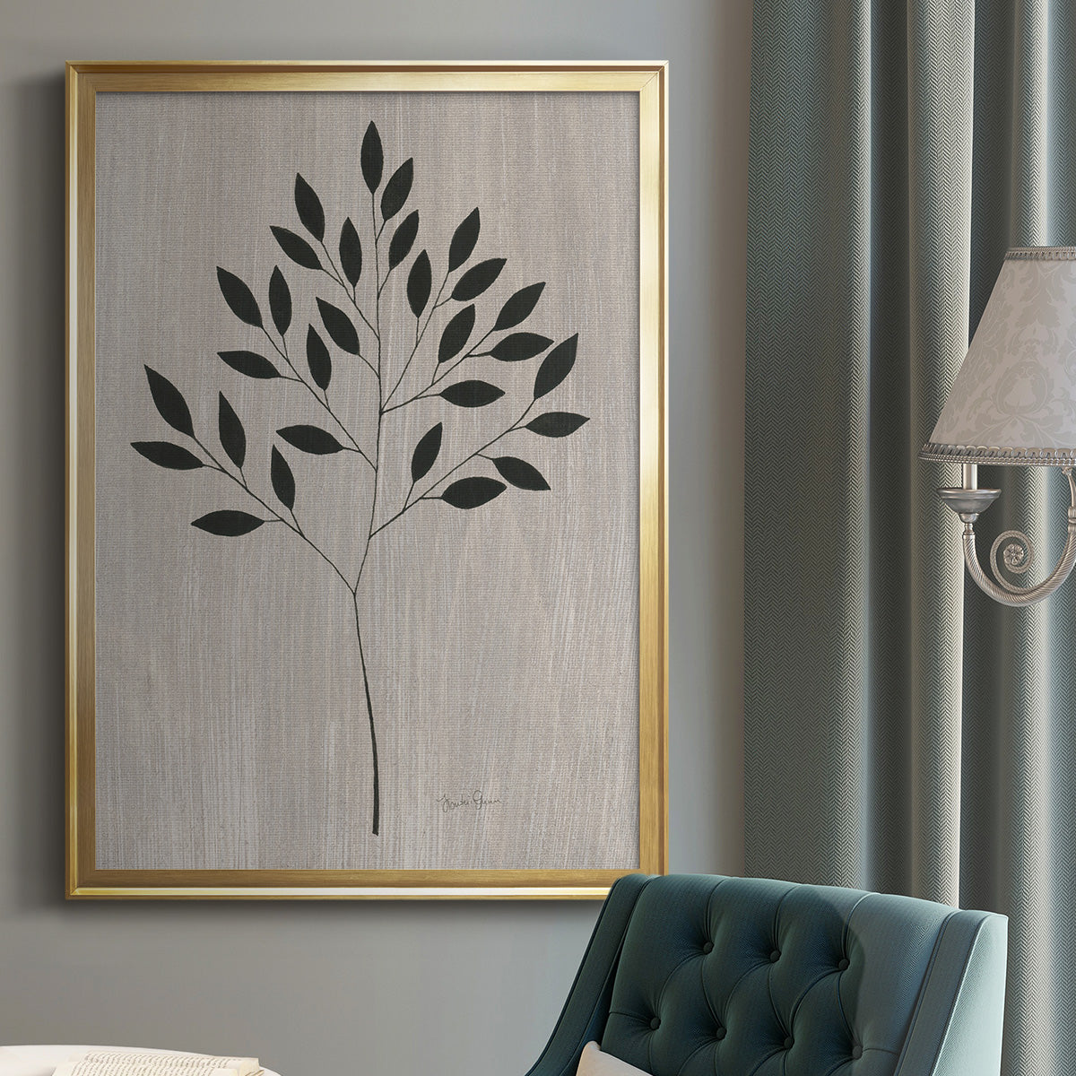 Leaves and Wood I - Modern Framed Canvas Print