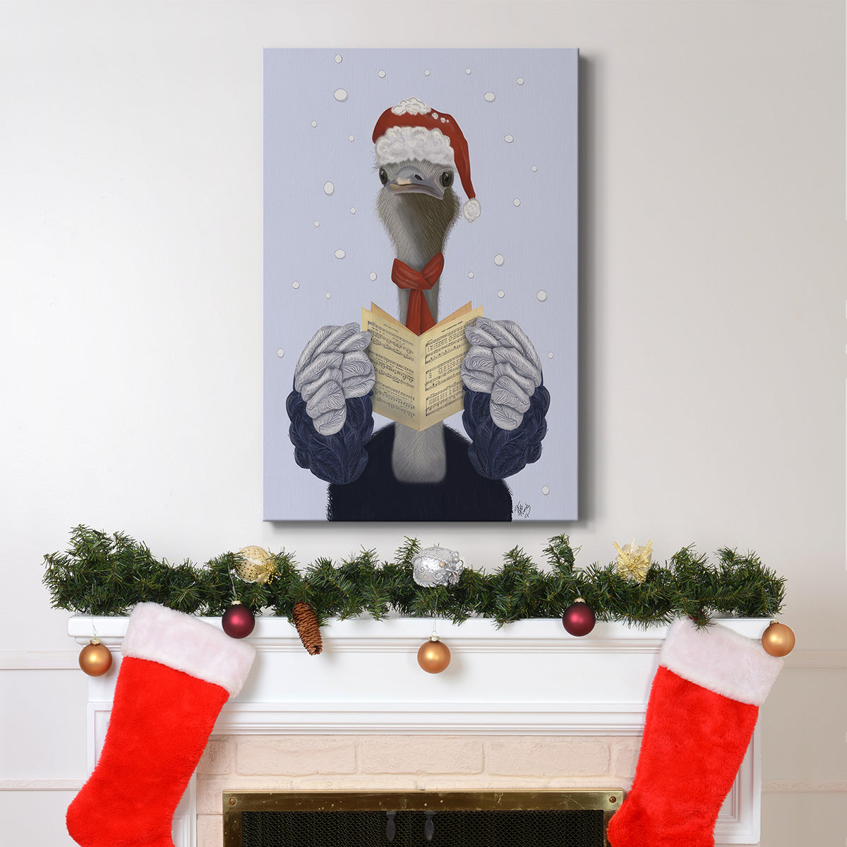 Ostrich, Carol Singing - Gallery Wrapped Canvas