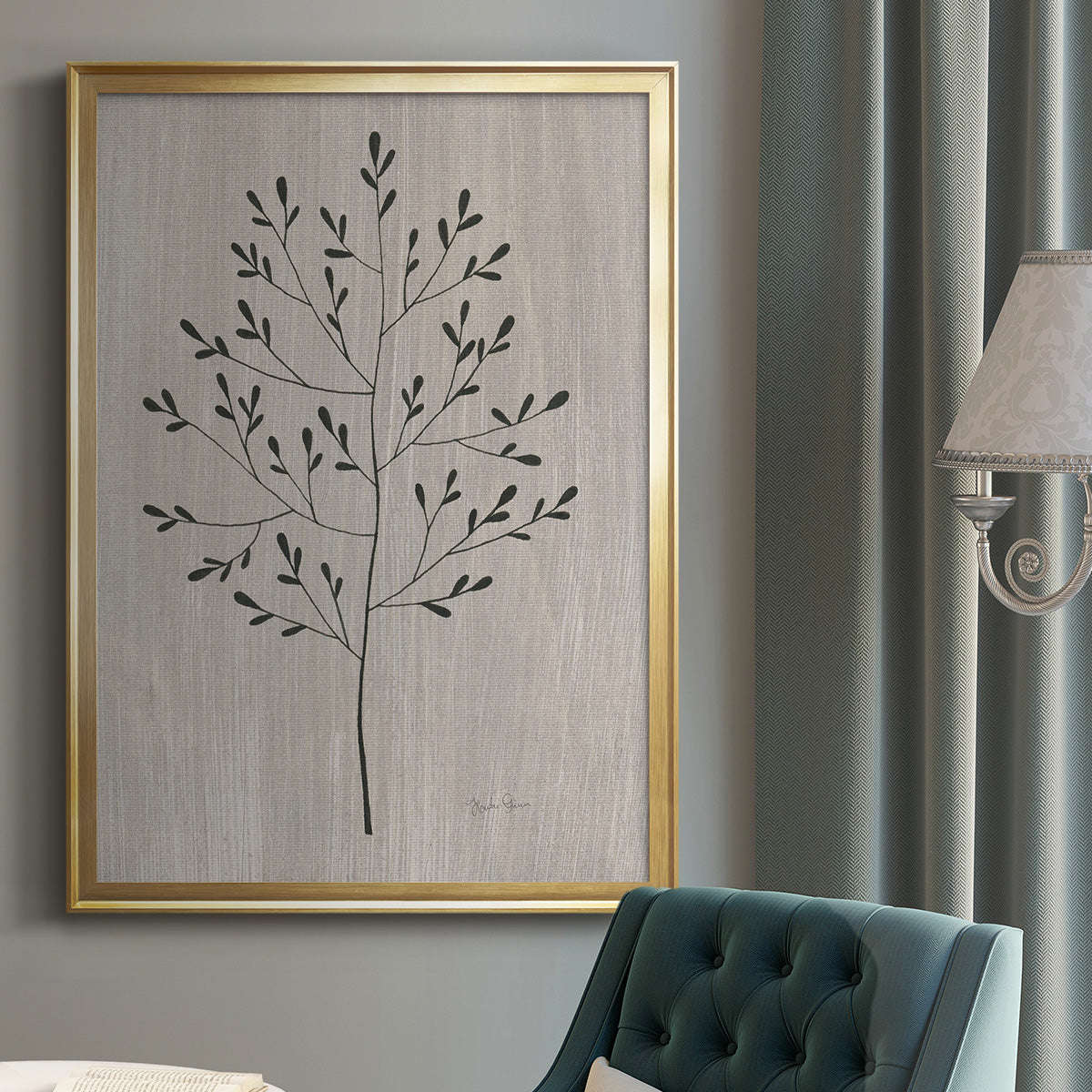 Leaves and Wood II - Modern Framed Canvas Print