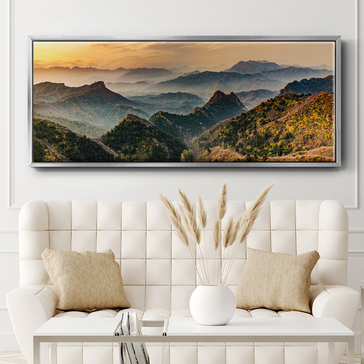 Jinshanling Mountains at Sunrise in Autumn Colors - Floater Framed Canvas Print