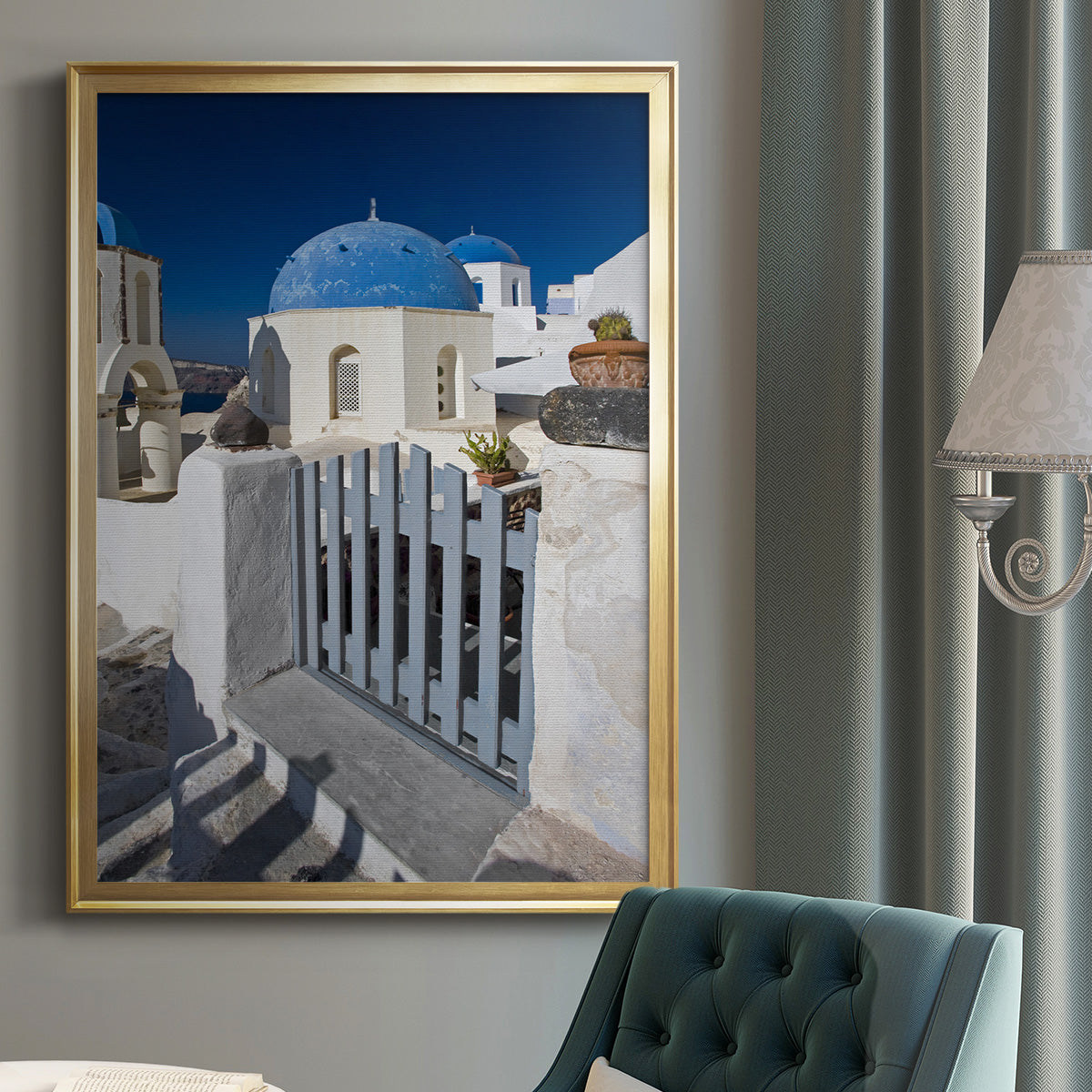 Santorini Sidewalk - Modern Framed Canvas Print