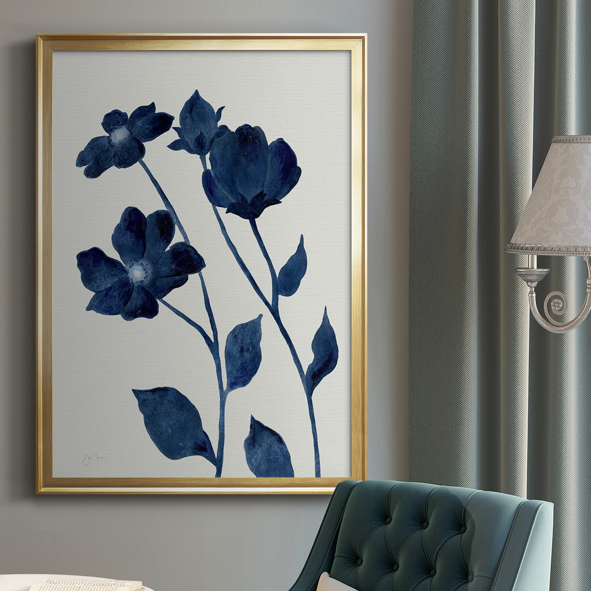 Indigo Bloom I - Modern Framed Canvas Print
