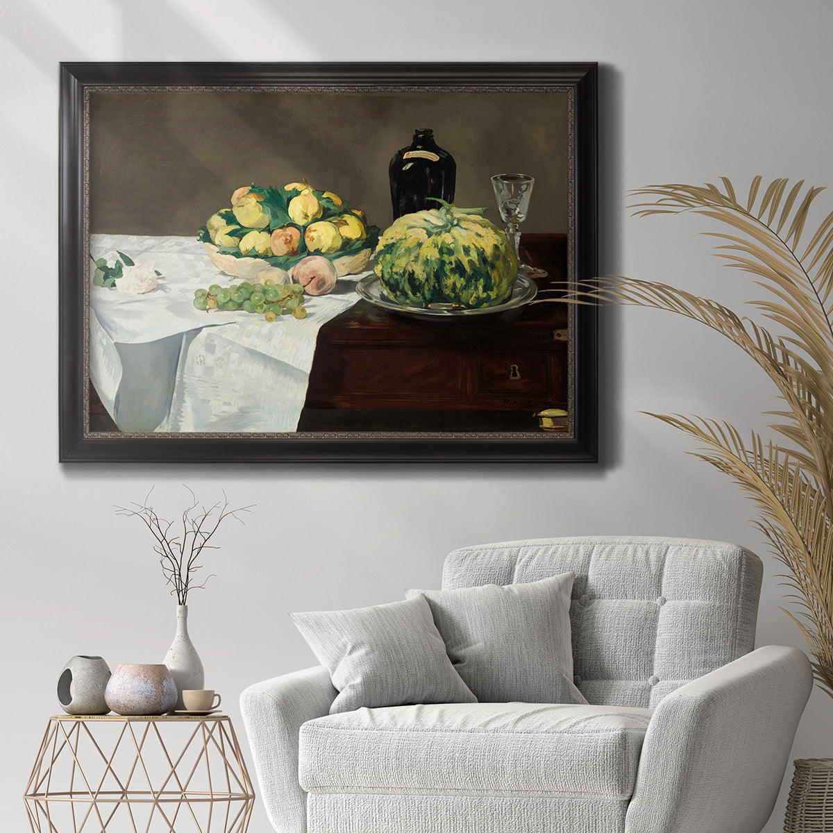 Still Life with Melon and Peaches - Ornate Framed Canvas Print