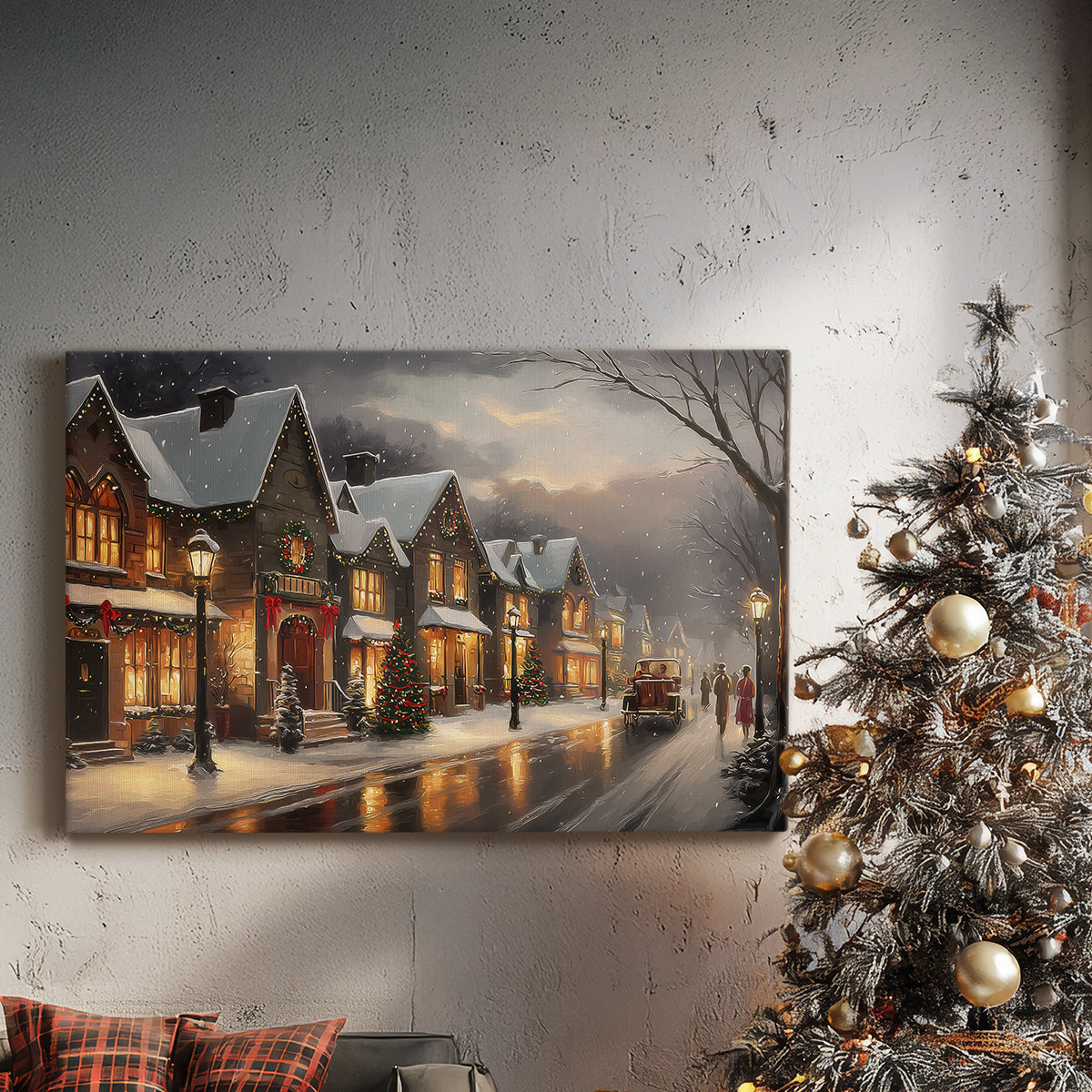 Warm Lantern Night Green - Canvas Art Print