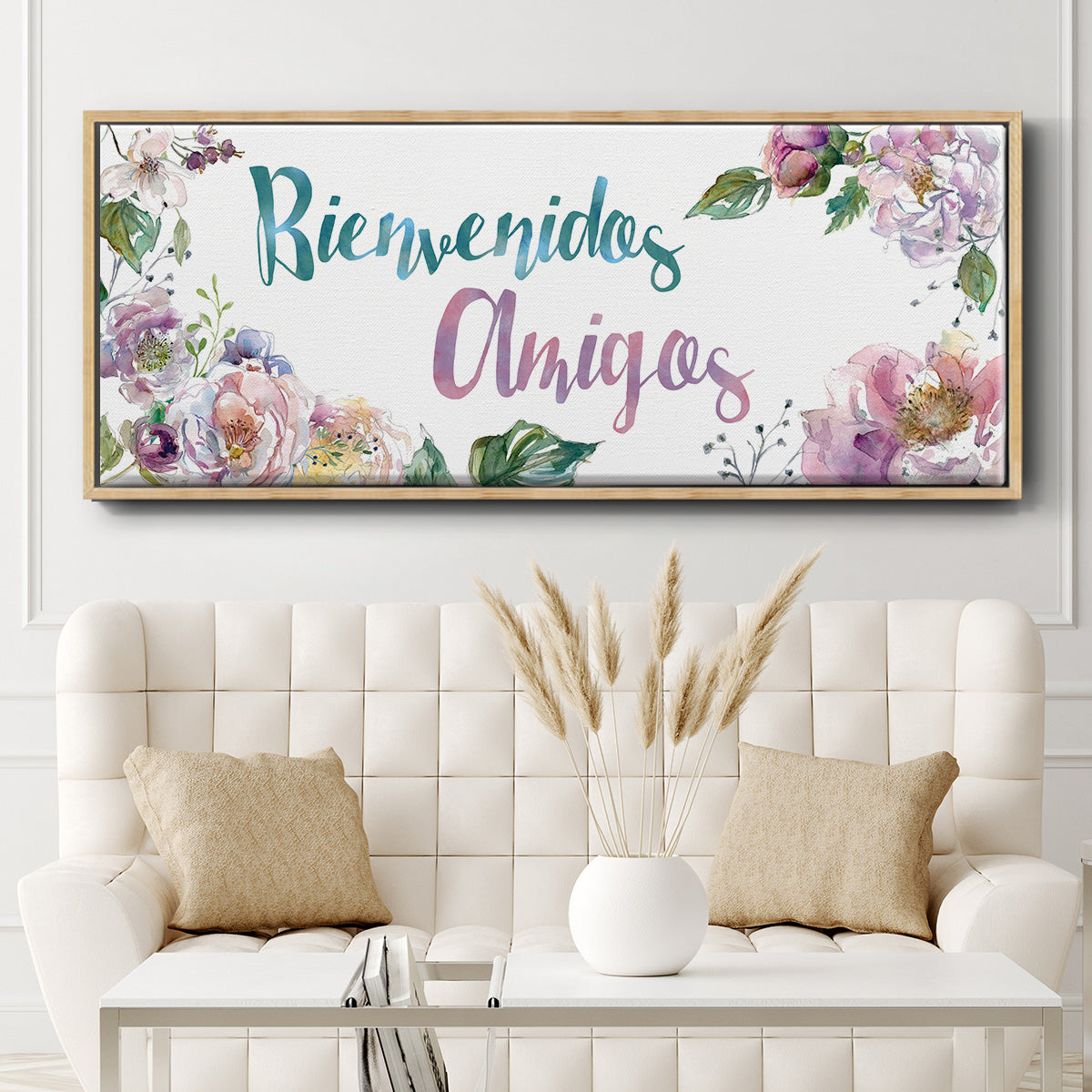 Bienvenidos Amigos - Floater Framed Canvas Print