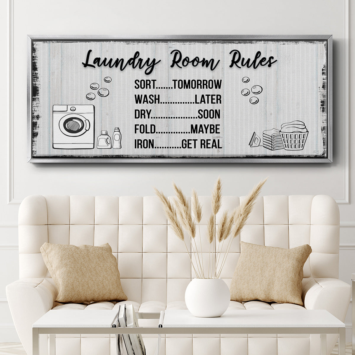 Laundry Room Rules - Floater Framed Canvas Print