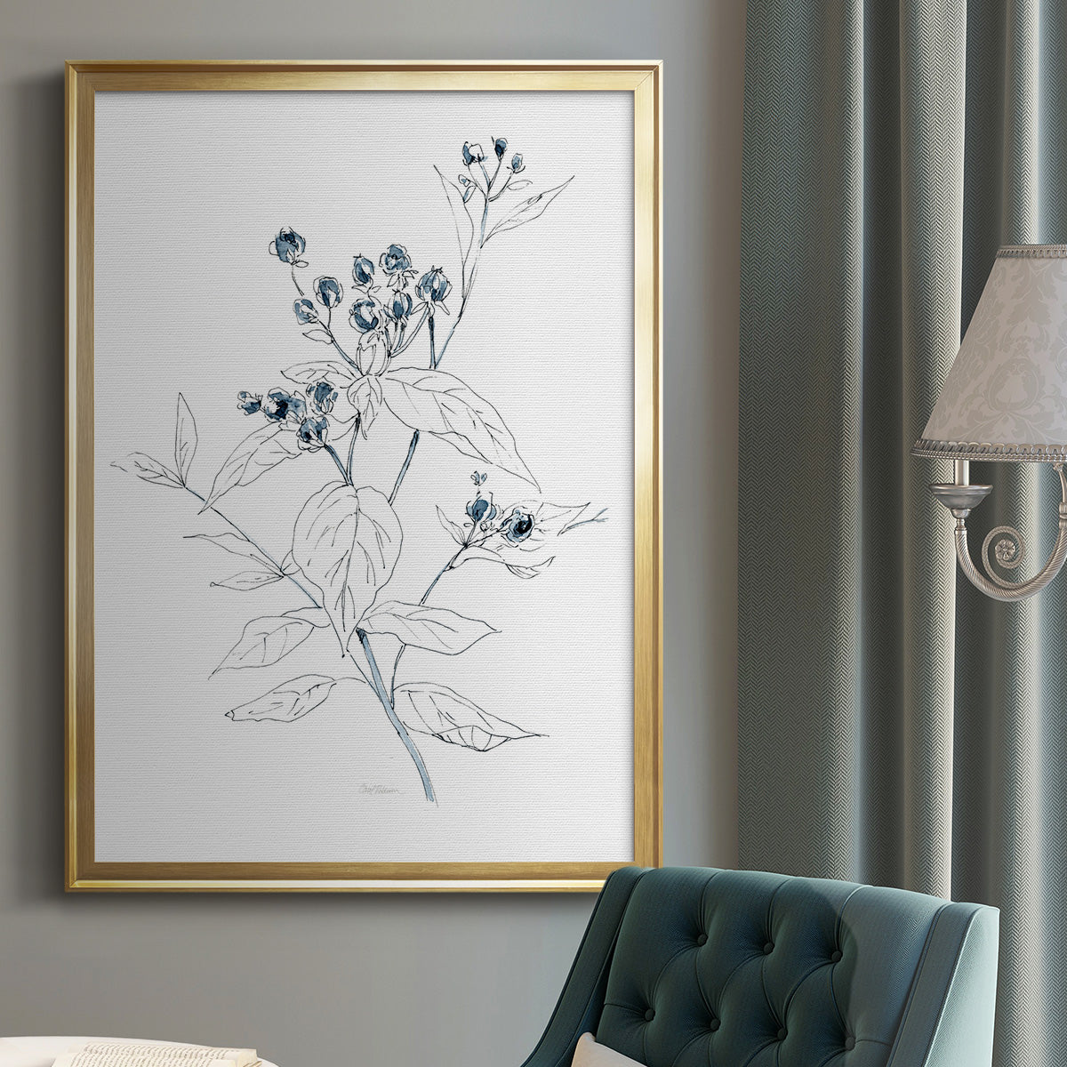Indigo Sketch I - Modern Framed Canvas Print