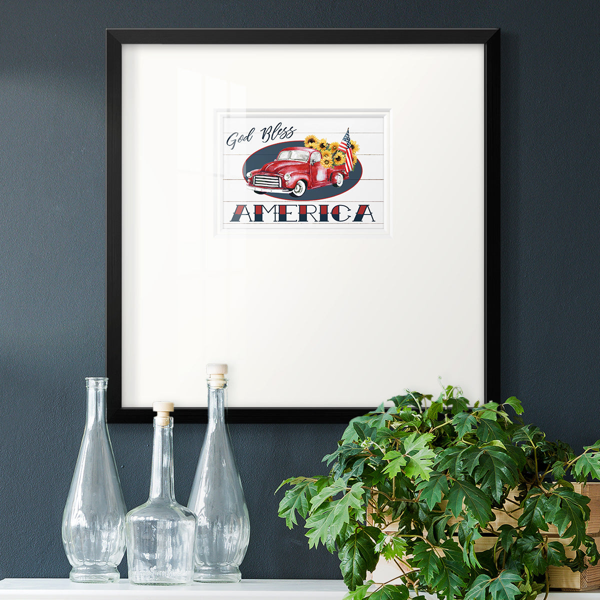 God Bless America Truck Premium Framed Print Double Matboard