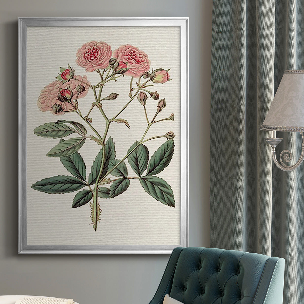 Pink Floral Mix V - Modern Framed Canvas Print