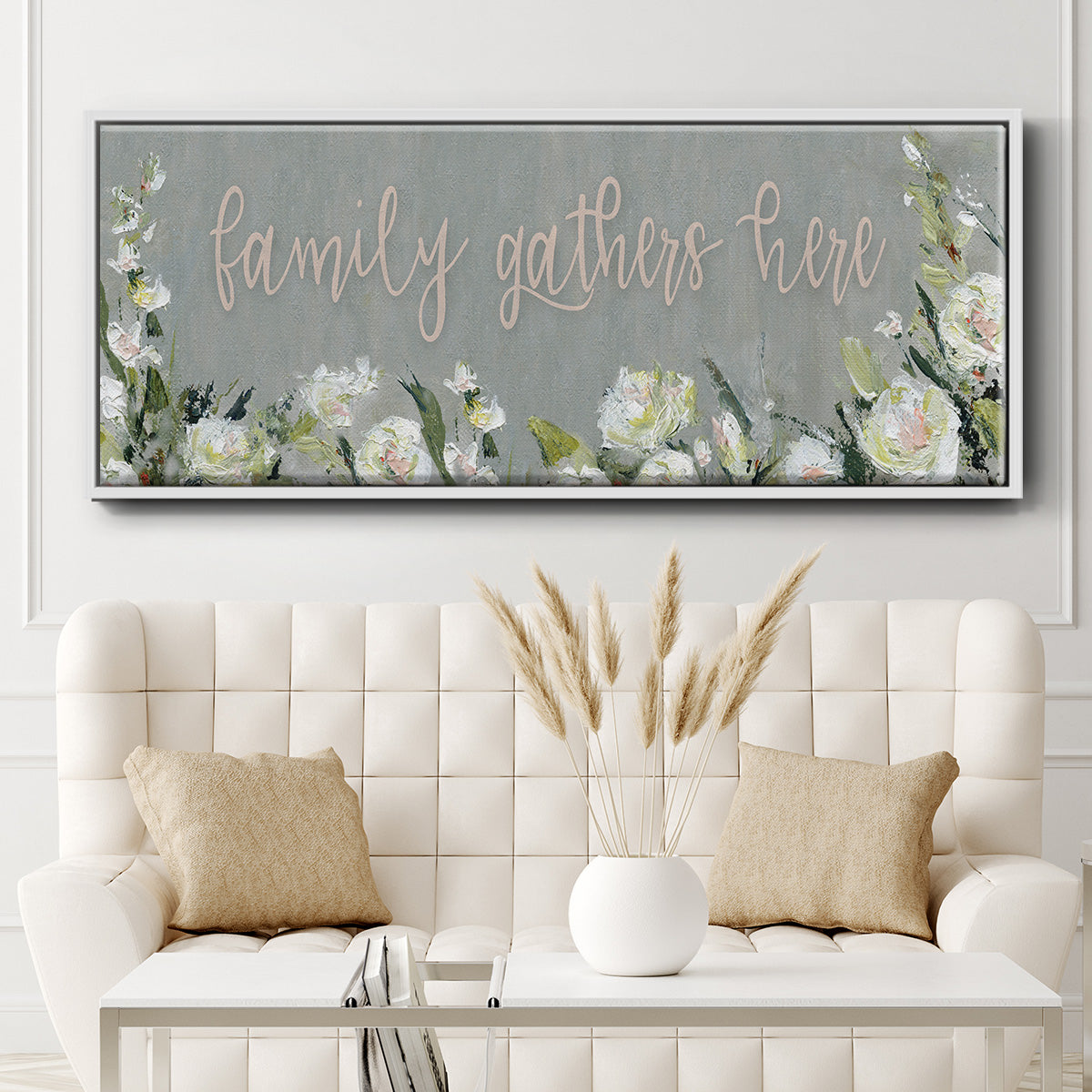 Family Gathers - Floater Framed Canvas Print