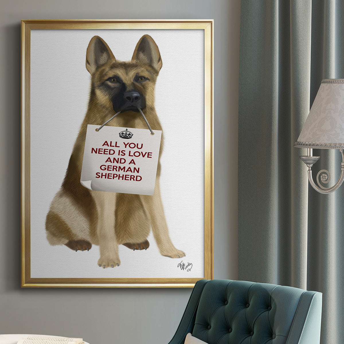 Love and German Shepherd - Modern Framed Canvas Print