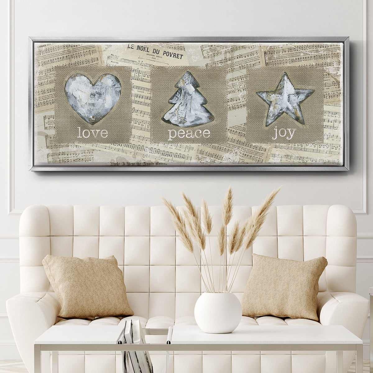 Burlap Music Ornaments - Floater Framed Canvas Print