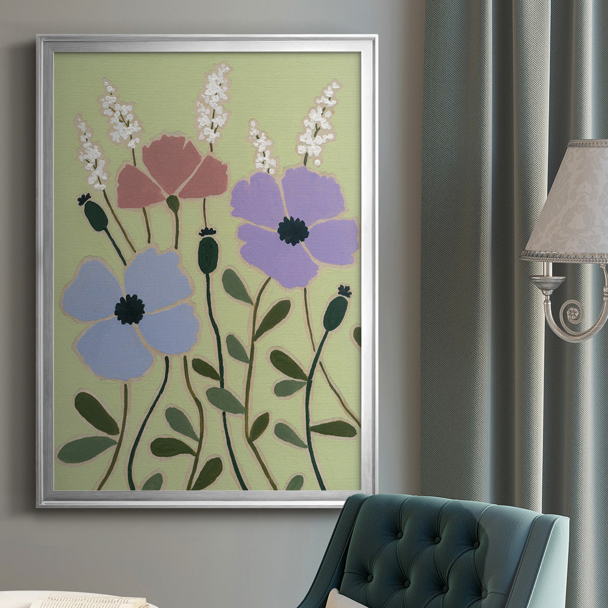 Woodblock Floral III - Modern Framed Canvas Print