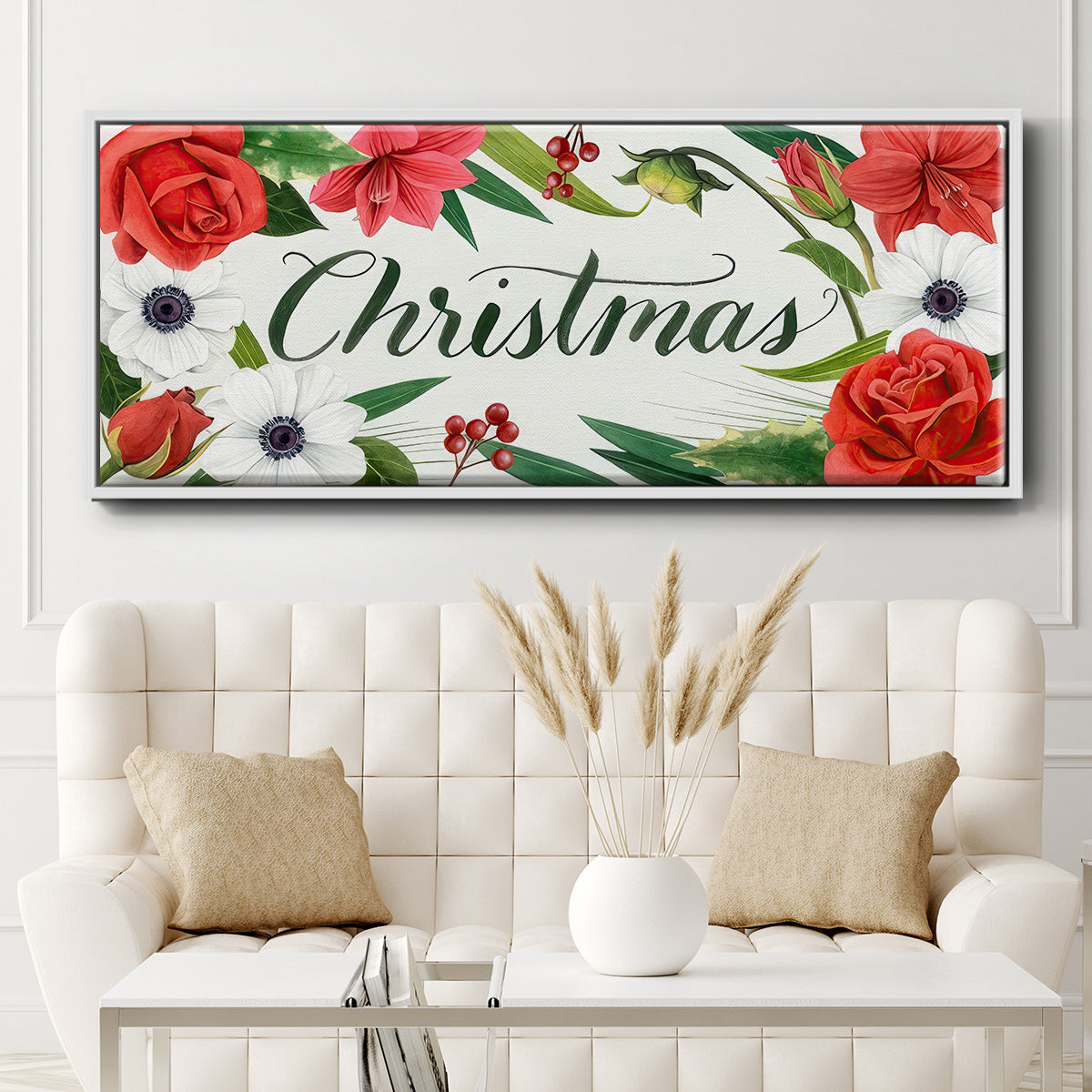 Christmas Flora Wreath Collection D - Floater Framed Canvas Print