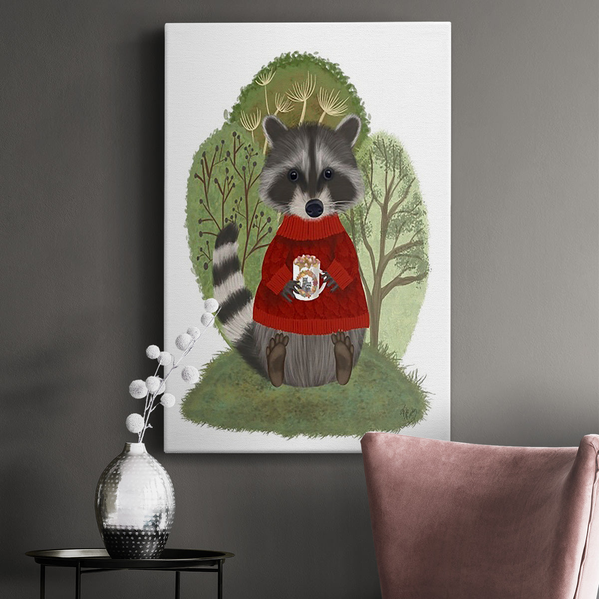 Hot Chocolate Raccoon - Canvas Art Print