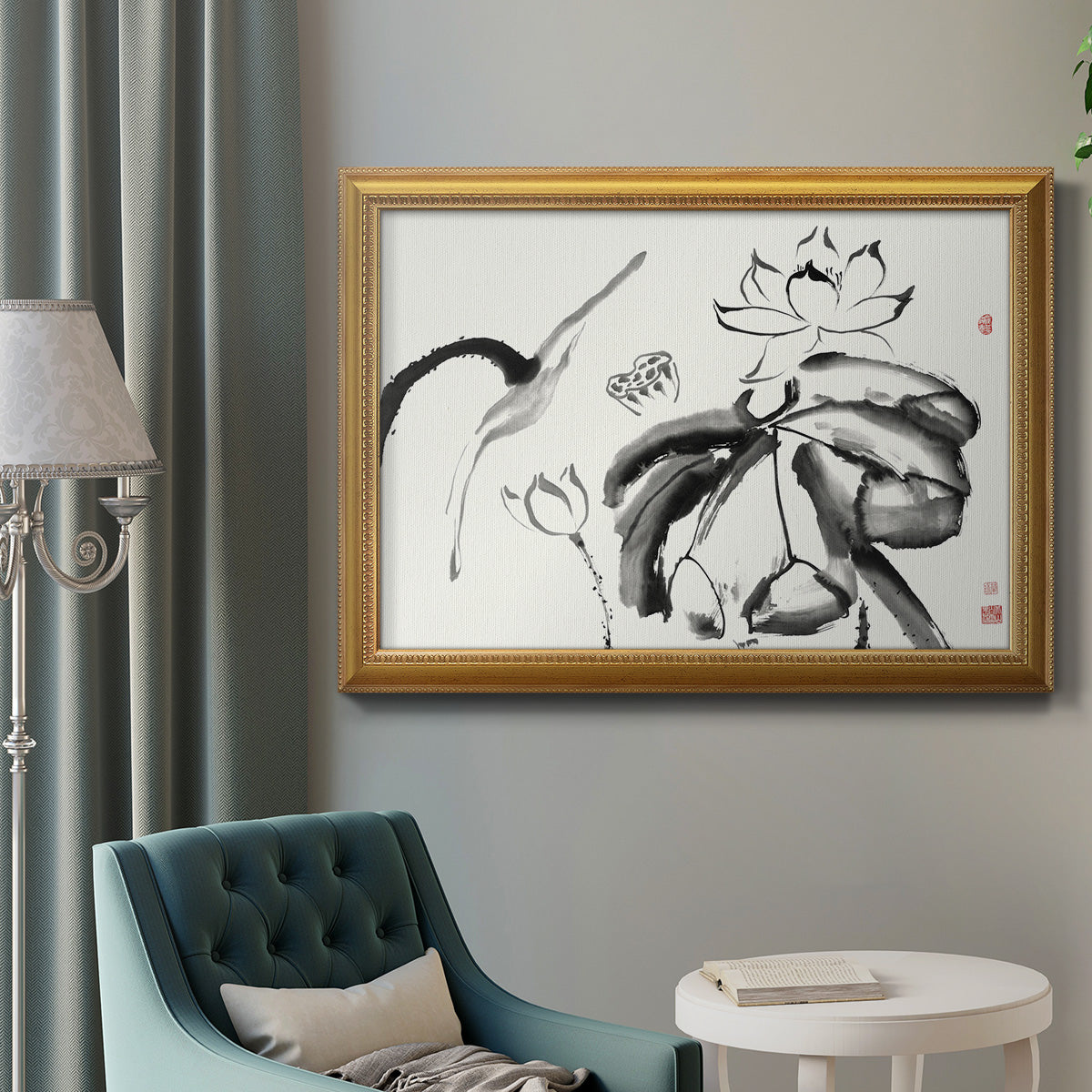 Lotus Study III Premium Framed Canvas- Ready to Hang