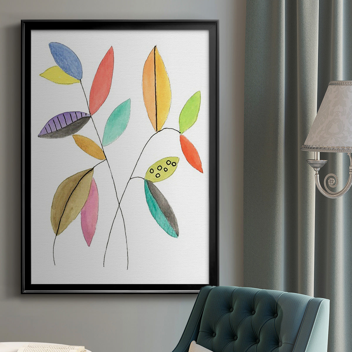 Color Pop Leaves IV - Modern Framed Canvas Print