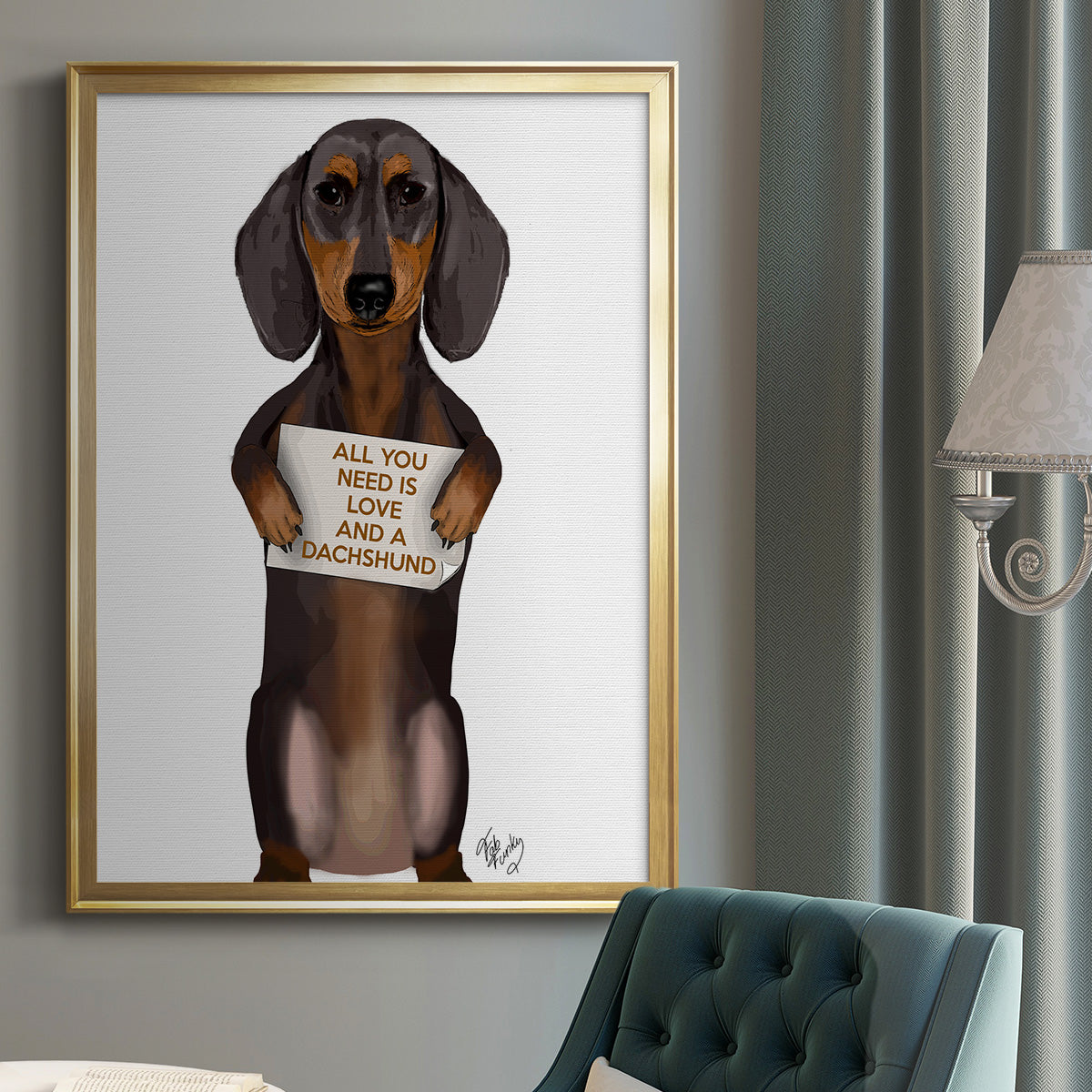 Love and Dachshund - Modern Framed Canvas Print