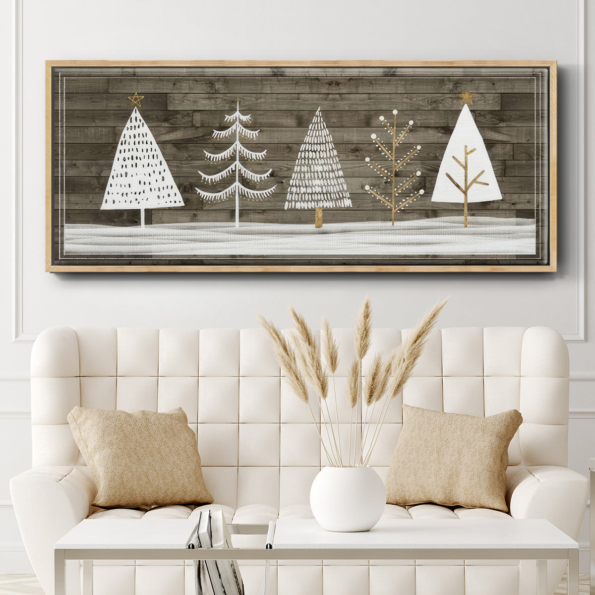 Wooded White Christmas Collection D - Floater Framed Canvas Print