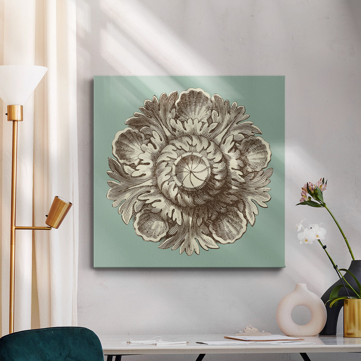 CKd Celadon&Mocha Rosette III (NC) - Canvas Art Print