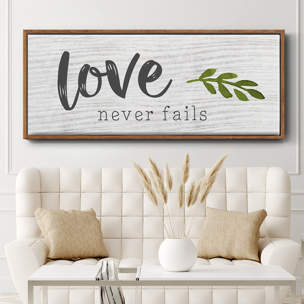 Love Never Fails - Floater Framed Canvas Print