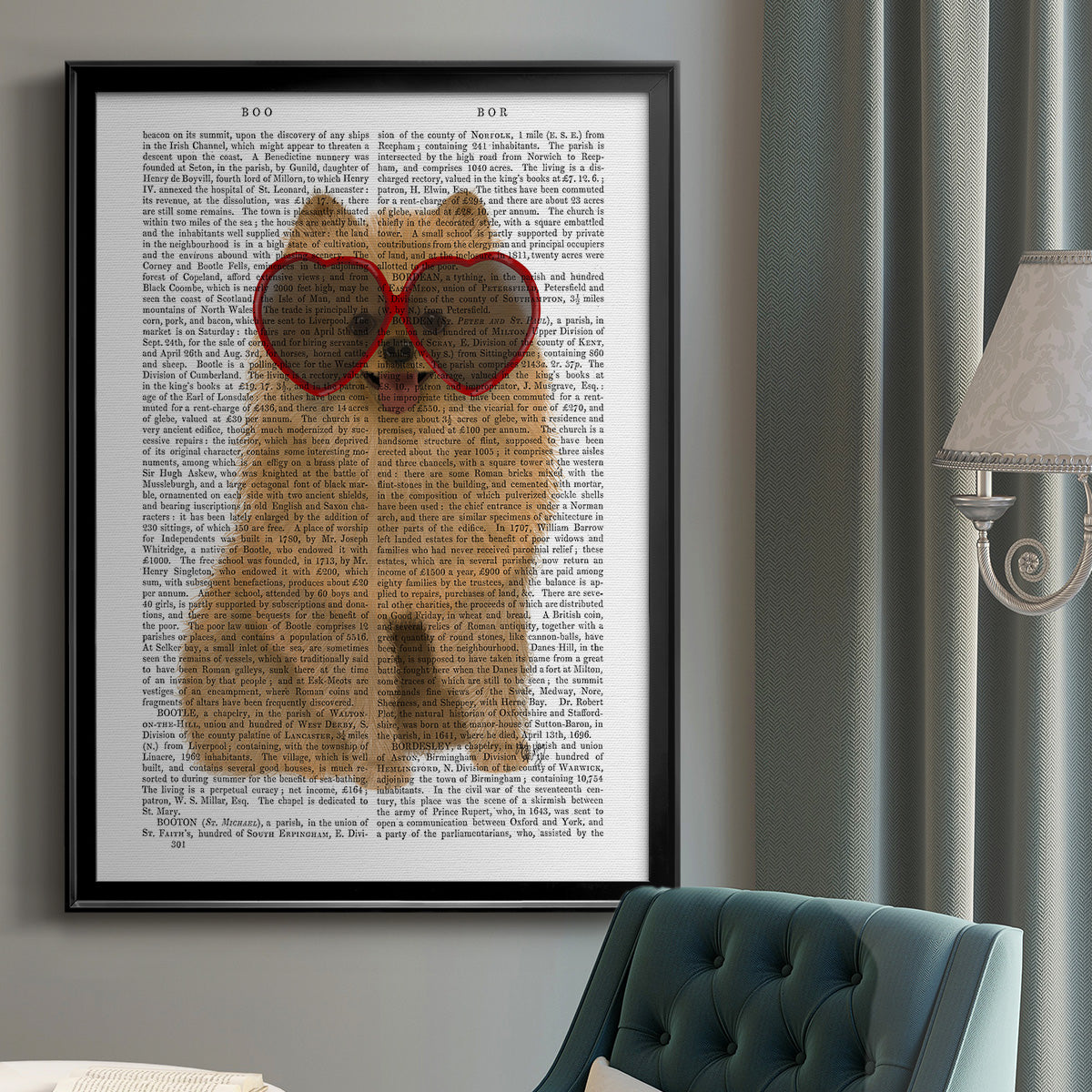 Pomeranian and Heart Glasses - Modern Framed Canvas Print