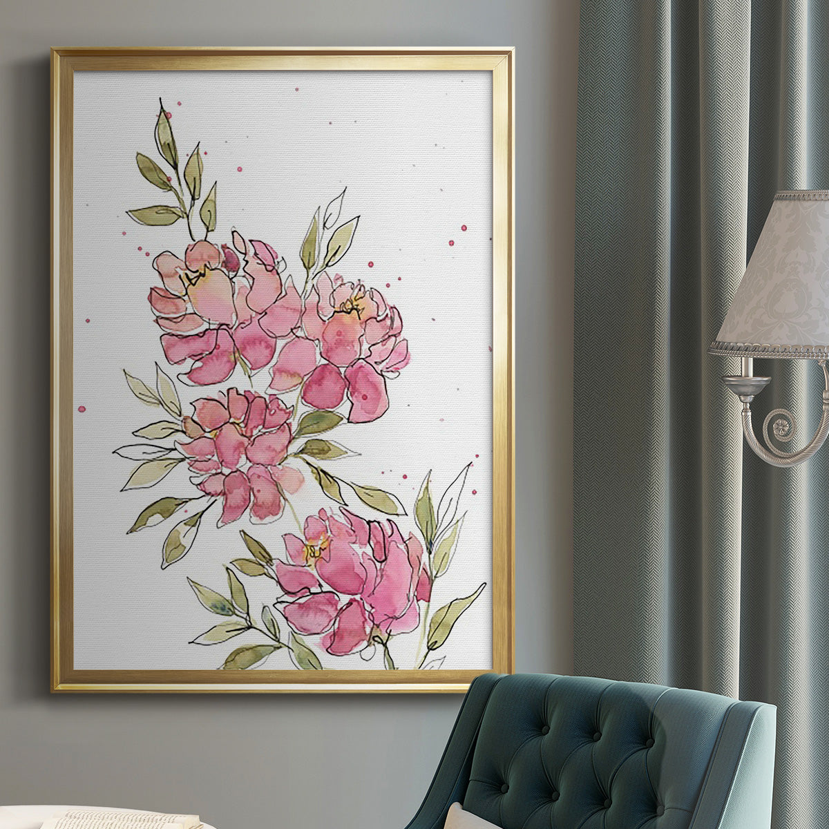 Watercolor Blooms I - Modern Framed Canvas Print