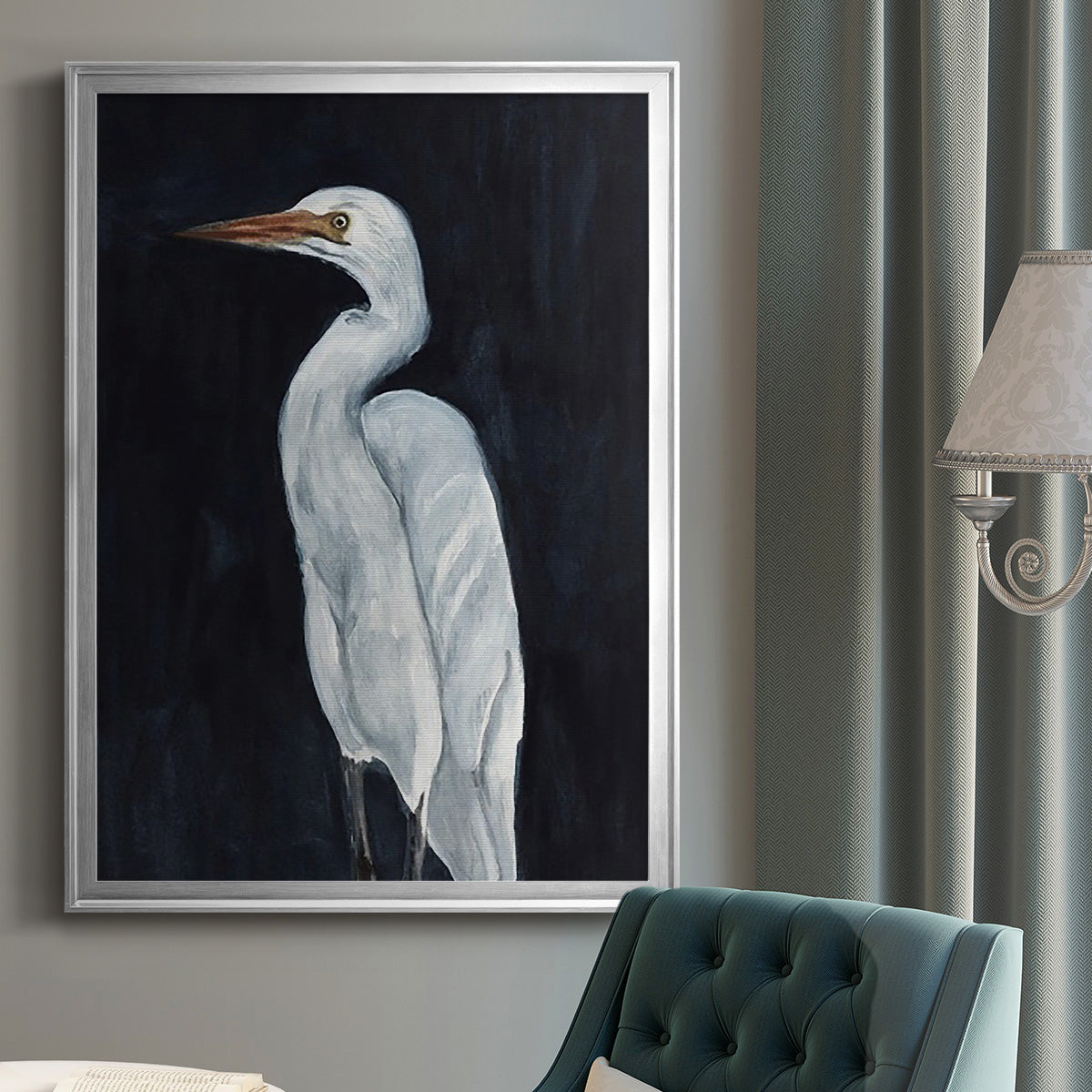 Calm Great Egret I - Modern Framed Canvas Print