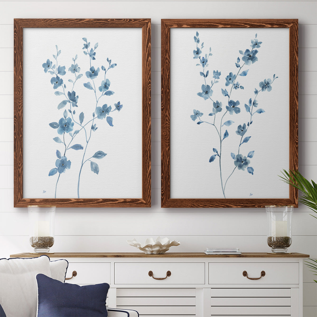 Blue Blossom I - Premium Framed Canvas 2 Piece Set - Ready to Hang